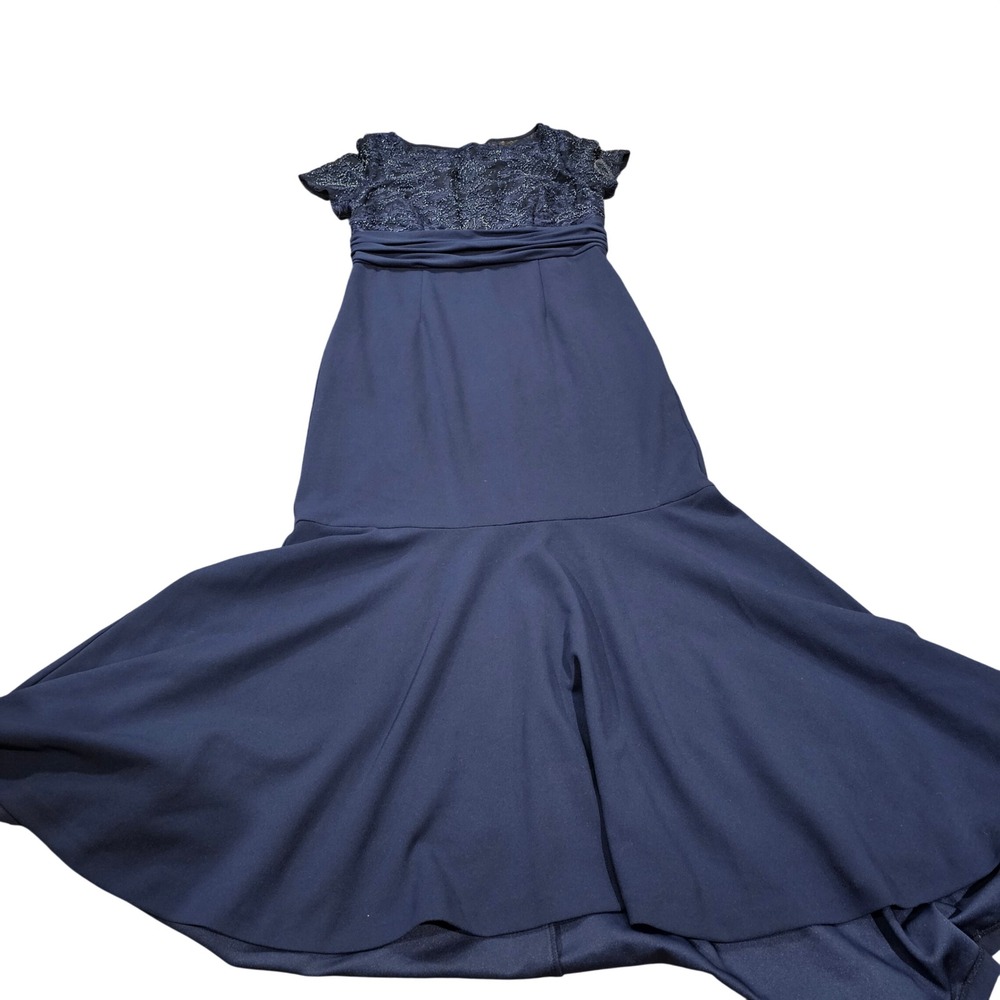JS Collections Mermaid Gown Beaded Lace‎ Bodice Navy Blue Size 8